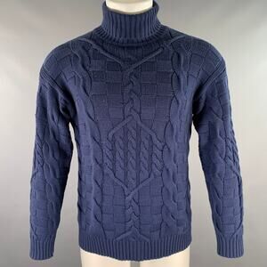 ETRO Size S Navy Cable Knit Wool Blend Turtleneck Sweater